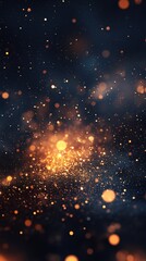 Fototapeta premium Golden particles on dark blue background with bokeh effect creating a festive atmosphere