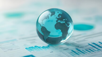 Transparent Glass Globe Atop Environmental Impact Data Report