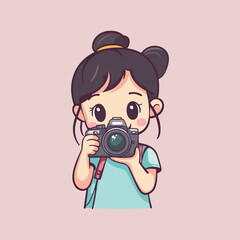 cute little girl taking a photo with a camera vector illustration