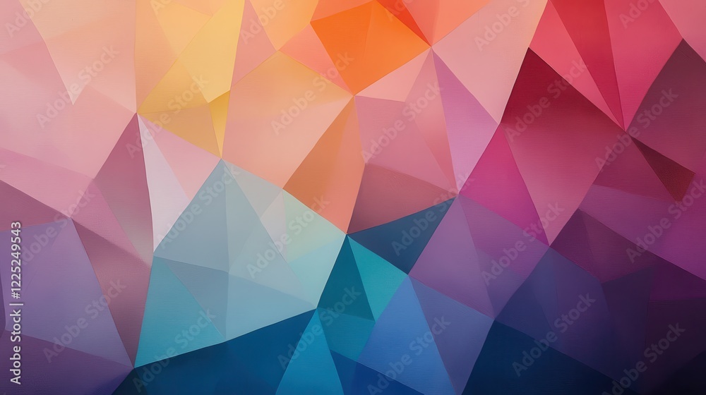 Poster vibrant composition of sharp angular polygons in metallic hues and rich color gradients