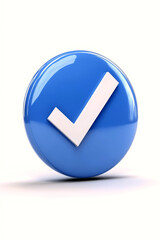 Blue check tick an symbol icon illustration on white background.