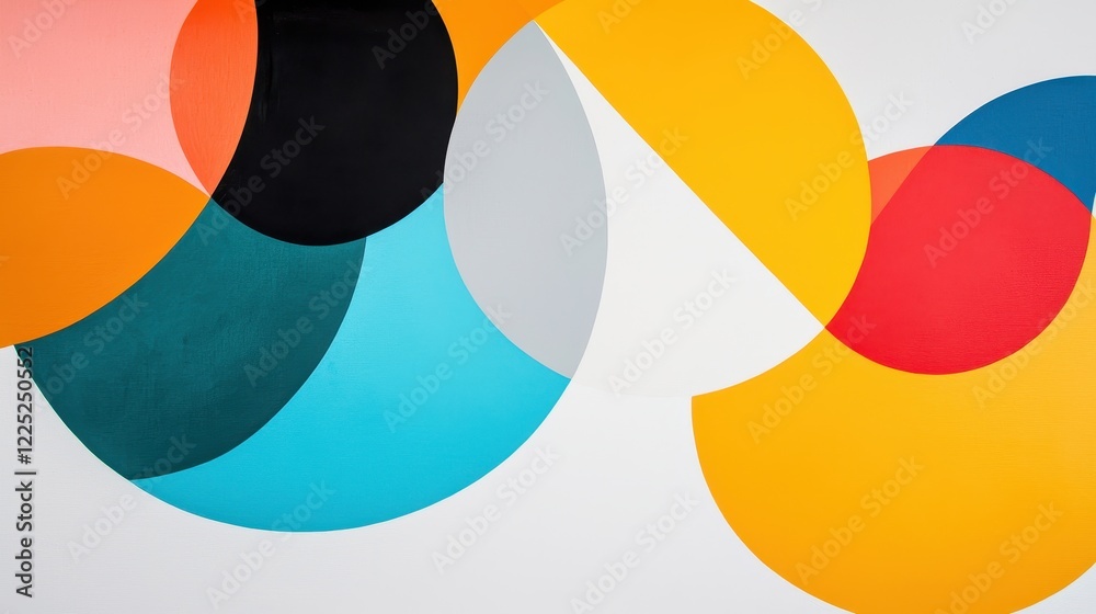 Poster dynamic composition of overlapping circles in bold colors on a modern background