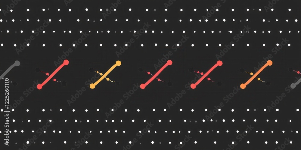 Poster abstract pattern with colored lines and white dots on dark background in a seamless design