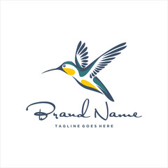 Line Art Cute Beauty Flying Colibri Bird Logo Design