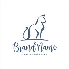 Minimalist Style Line Art Silhouette Cat Logo Design