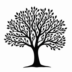 Fototapeta premium black tree silhouette, vector tree art, tree illustration, tree clipart, nature silhouette, tree design, tree vector graphic, minimal tree art, black tree vector, tree cutout, nature vector, woodland 