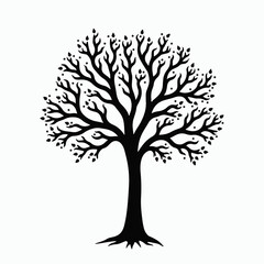 Obraz premium black tree silhouette, vector tree art, tree illustration, tree clipart, nature silhouette, tree design, tree vector graphic, minimal tree art, black tree vector, tree cutout, nature vector, woodland 