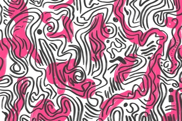 Abstract design featuring vibrant pink and black squiggly lines on a white background displays playful artistic creativity