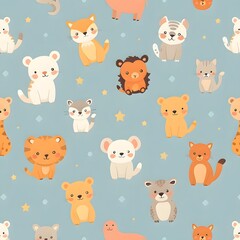 Cute Cartoon Animal Seamless Pattern for Kids' Designs