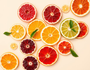Fondo de frutas cítricas con rodajas creativas mostradas
