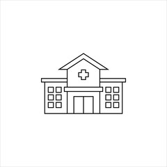 Hospital Building Icon Design, Clinic Exterior with Emergency Medical Services, Ambulance, and Healthcare Symbol, Urban City Concept, Medical Aid, Treatment, and Care Graphic Vector Illustration