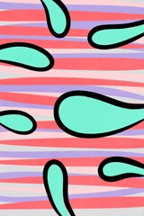 Colorful abstract pattern with fluid shapes in vibrant colors on a striped background