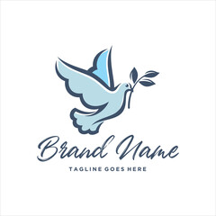 Flying Dove Carrying a Leaf Logo Design