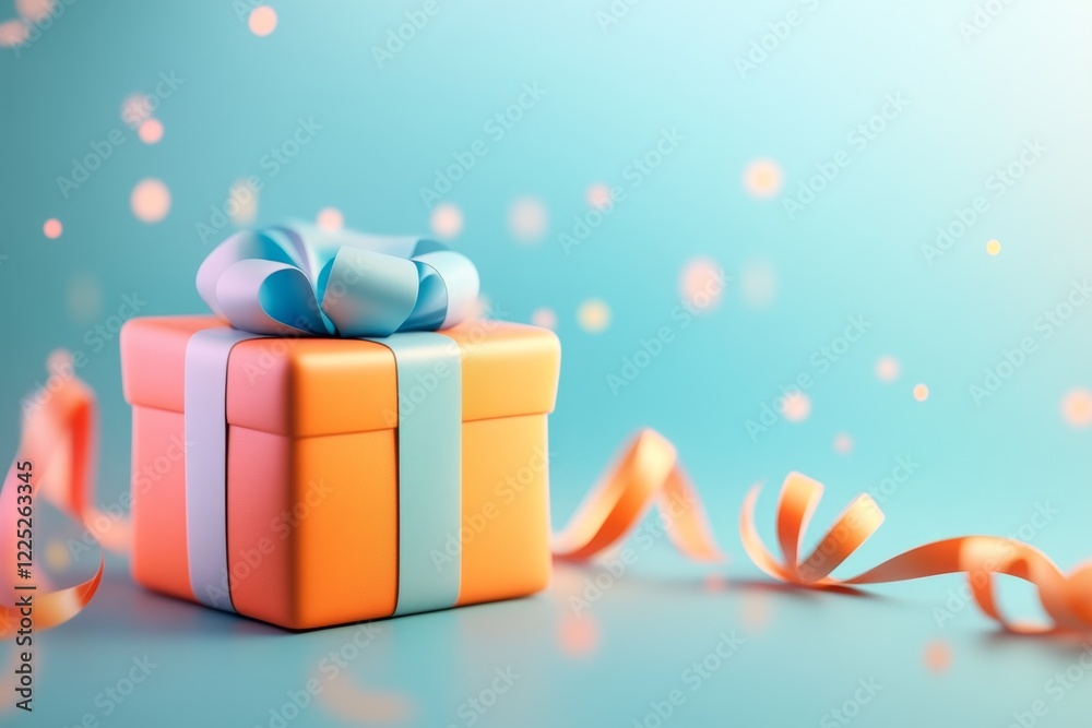 Poster a 3d digital artwork of a gift box with layers of complementary colors, such as orange wrapping pape