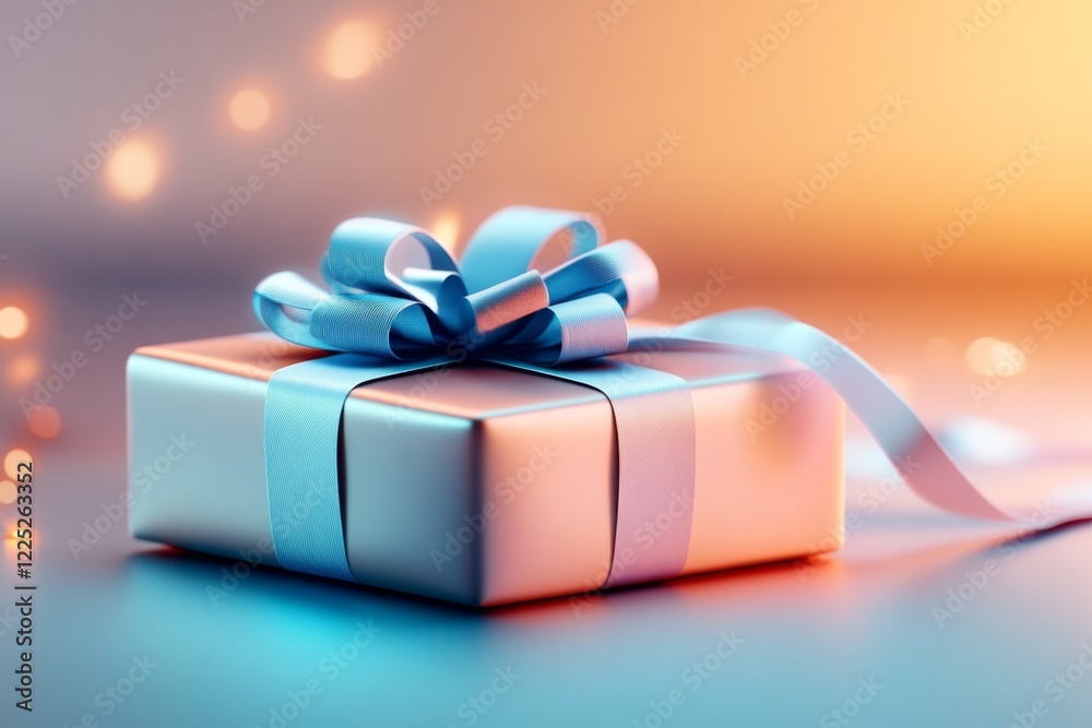 Aufkleber a 3d digital artwork of a gift box with layers of complementary colors, such as orange wrapping pape
