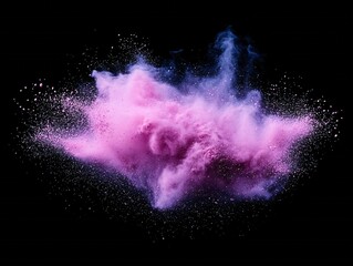 Pink and blue powder explosion against black background abstract art design for graphic use