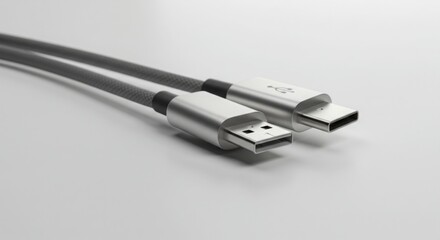 Gray USB-A to USB-C Cable on White Background