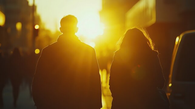 Blurred people walking in the street with back sun light - Defocused image - Rush and metropolis concept - Warm matte filter with soft vignette
