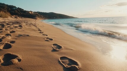 A serene beach scene featuring gentle waves lapping against golden sand.