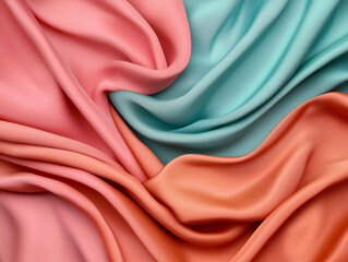 Colorful silk fabric drapes in soft waves and folds