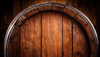 Fototapeta premium Authentic Beer Barrel Wooden Texture Background Evoking the Cozy Atmosphere of an Antique Tavern, with Worn and Rustic Details, Radiating a Sense of Nostalgia and Elegance.