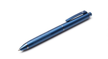 Blue Metal Ballpoint Pen on White Background