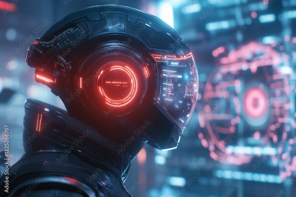 Poster a cyberpunk-inspired illustration of a person navigating a neon-lit career path, surrounded by holog