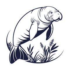 Manatee Icon Silhouette Vector Graceful Aquatic Mammal Illustrations for Creative Projects