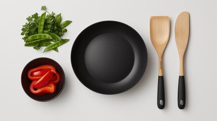 Fresh Ingredients and Cooking Tools on a White Background for Culinary Use