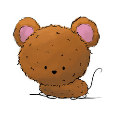 Fluffy mouse cartoon illustration, cute brown mouse isolated drawing