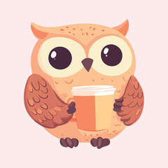 Cartoon Owl Drinking Coffee vector illustration