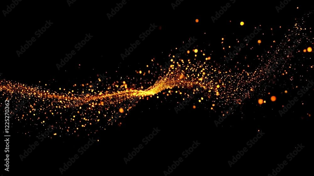 Wall mural glowing golden particles swirling in dark space. magical abstract animation of sparkling light flow.