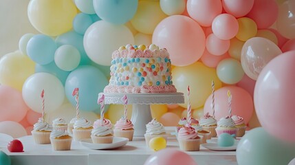 A bright and festive dessert table set up for a celebration,