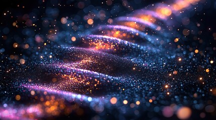 Glowing particles ripple and flow mesmerizing display of light and color
