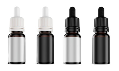 A 10ml dropper bottle of dark brown UV glass for essential oils isolated on transparent background