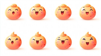 Fototapeta premium Cute Kawaii Emoji Emotion Icon Collection for Designers with a Wide Angle Centered View