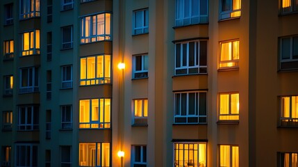 Obraz premium A close-up view of a multi-story apartment building facade,