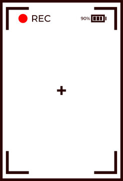 Illustration of Video recorder in vertical 9x16 ratio frame. Camcorder ui overlay.