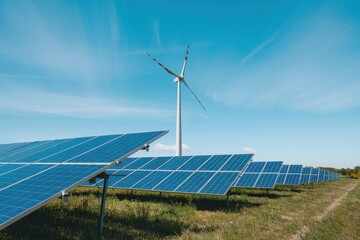 Solar Panels and Wind Turbine Generate Clean Energy