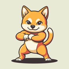 cartoon cute shiba inu dog bodybuilder showing off his strong vector illustration