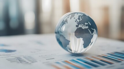 Glass Globe on Business Document Highlighting Global Trade and Logistics