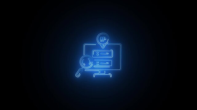 Glowing neon Ip Adress free icon isolated on black background. HD Video motion graphic animation
