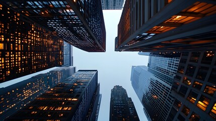 Obraz premium Towering Skyscrapers Reach Into the Vibrant Night Sky of a Bustling Urban Metropolis