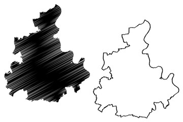 Rhein-Kreis Neuss district (Federal Republic of Germany, State of North Rhine-Westphalia, NRW, Dusseldorf region) map vector illustration, scribble sketch Rhein Kreis Neuss map