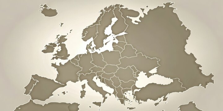 Grey European map with country borders overlaid on a neutral beige background, showcasing the diversity of nations and territories in the continent , geography, geo graphic map