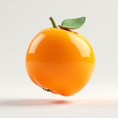 A close up of an orange apple with a green leaf on top. The apple is shown in a 3D perspective, giving it a unique and interesting appearance. Concept of creativity and playfulness