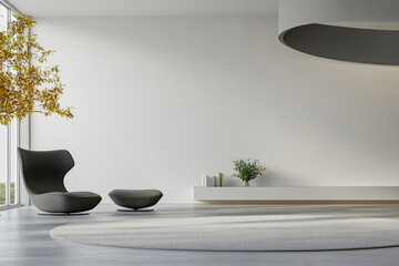 Modern interior design with stylish furniture and natural elements in bright room