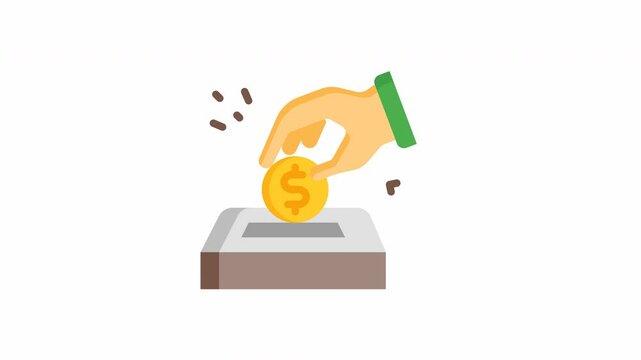 An illustration of money being placed in a charity collection box. Ideal for fundraising campaigns, infaq, zakat, financial donation concepts, is suitable for graphic design of applications and the we