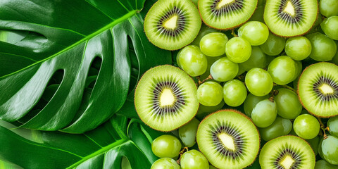 A Vibrant Photograph of Vibrant Kiwis and Green Grape - Ideal for Food Blogs and Healthy Eating Websites