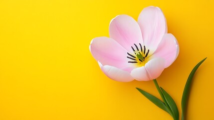 Obraz premium Pink Tulip Flower on Yellow Background